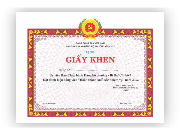 In phôi giấy khen, chứng nhận tại Hà Nội