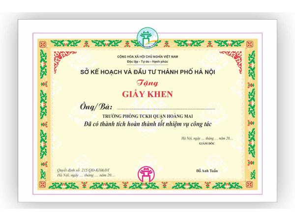 In phôi giấy khen, chứng nhận tại Hà Nội