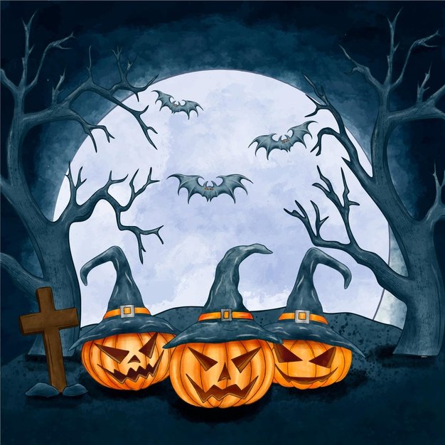 Watercolor halloween background with pumpkins