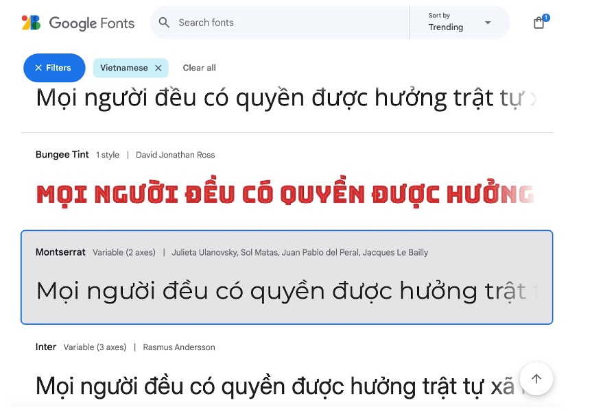 Phông chữ hiện đại hỗ trợ tiếng Việt có dấu