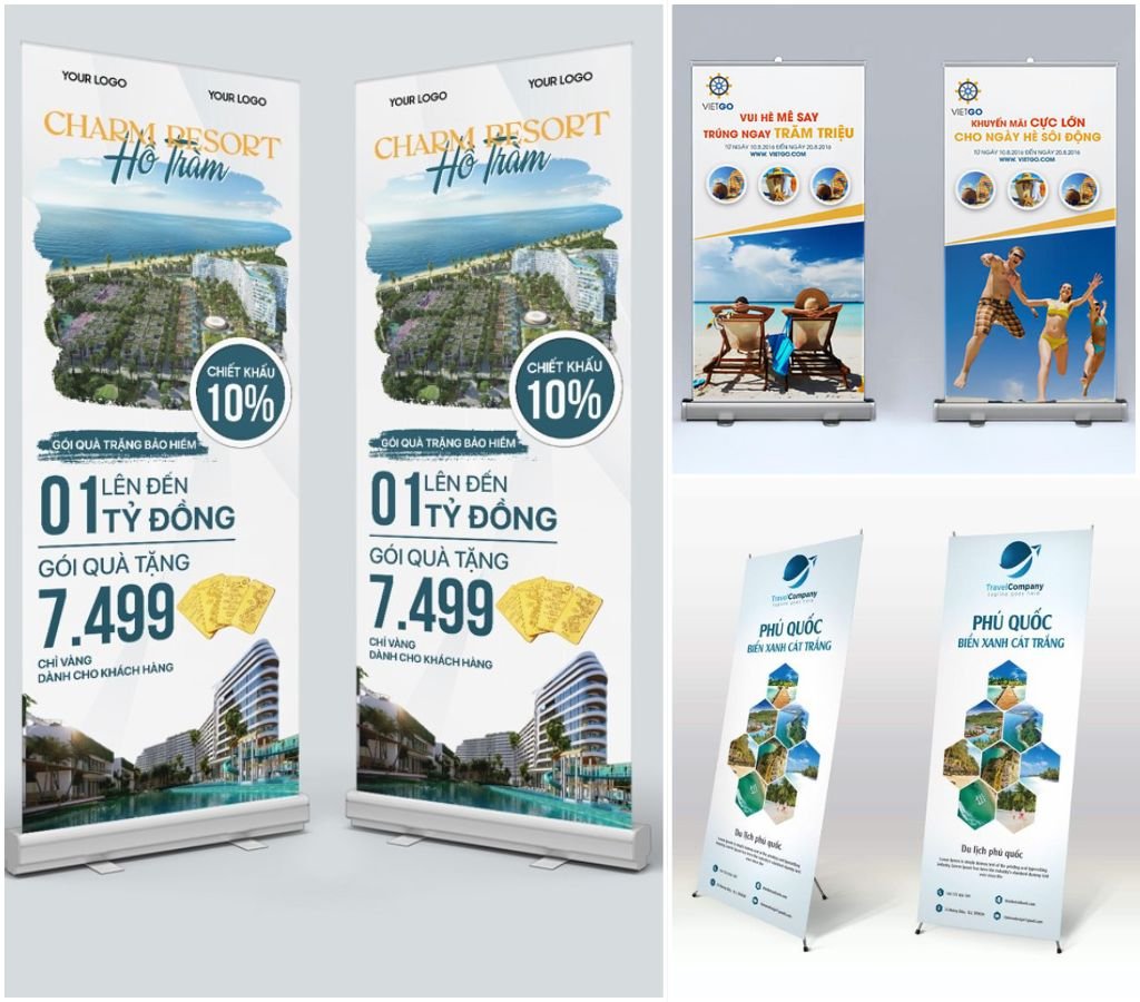 Standee du lịch có nhiều kiểu dáng, mẫu mã, kích thước