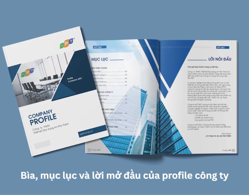 Bìa, mục lục và lời mở đầu của profile công ty