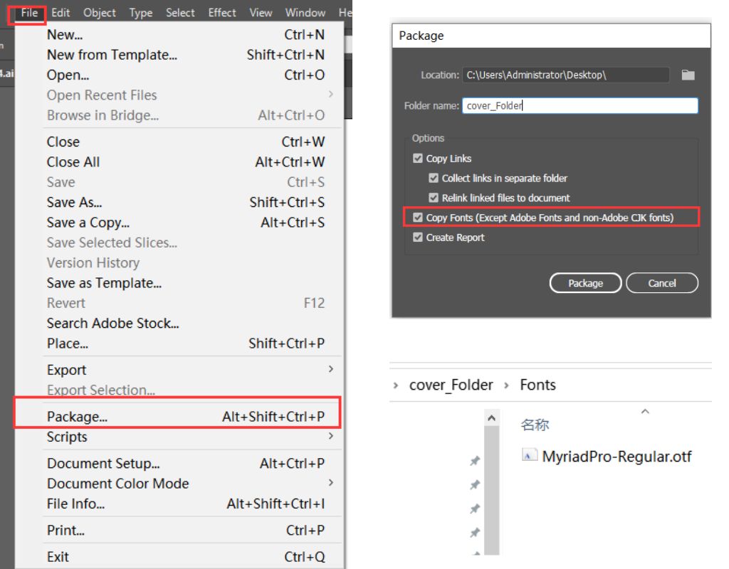 Cách lưu file có toàn bộ font lạ thành 1 folder rồi gửi cho xưởng in